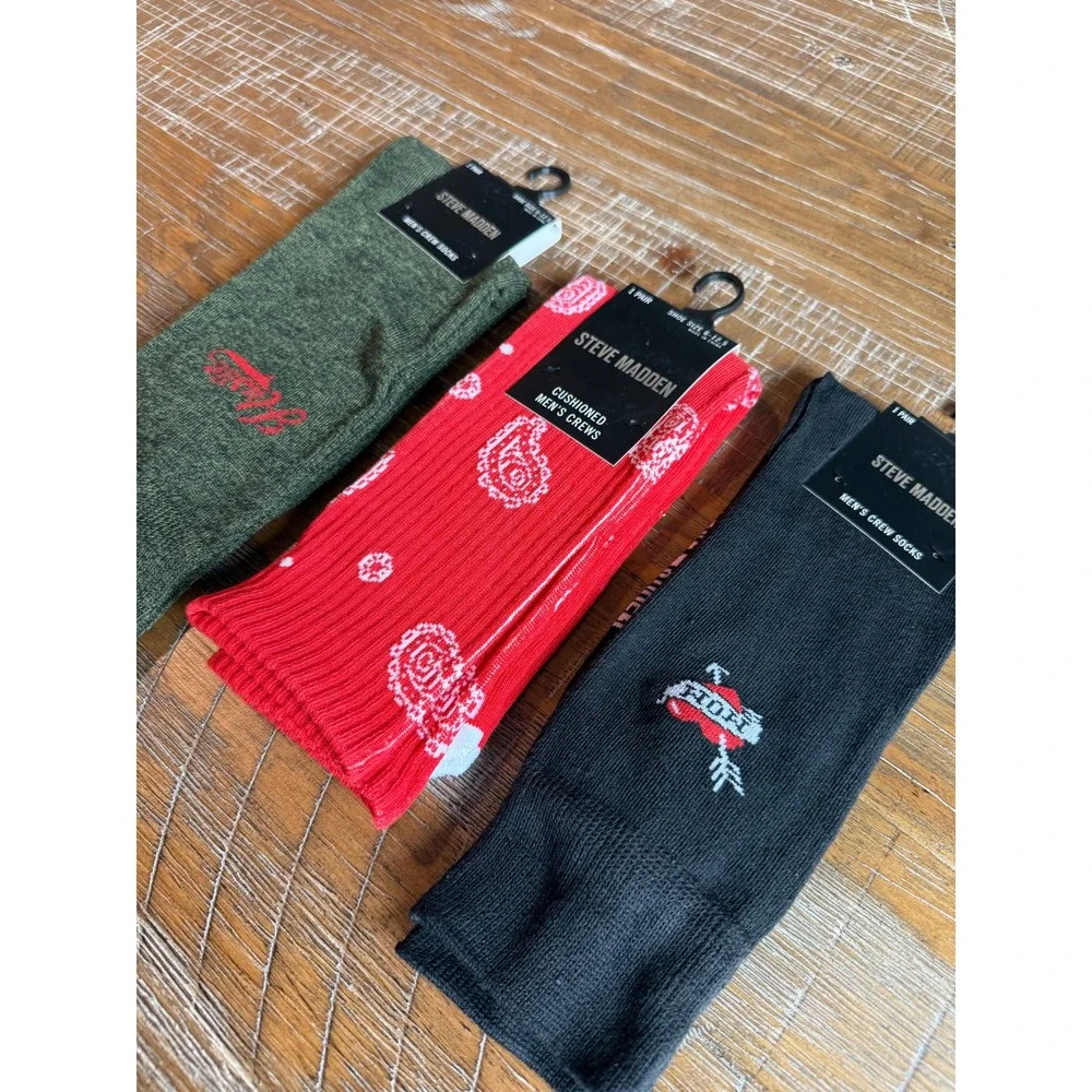 NWT‎ Steve Madden Mens Crew Socks LOT Hustle Paisley Mom Heart 6-12.5 Streetwear